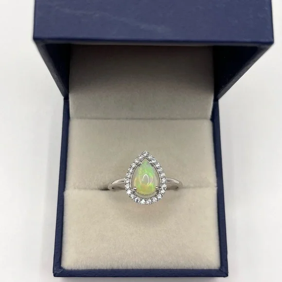 Pear Cut Natural White Opal and White Topaz Ring - Picture 3 of 8